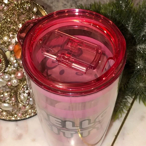 💖NWT💖 Hello Kitty Sanrio Striped Red & Pink Travel Mug with Lid - Picture 3 of 7